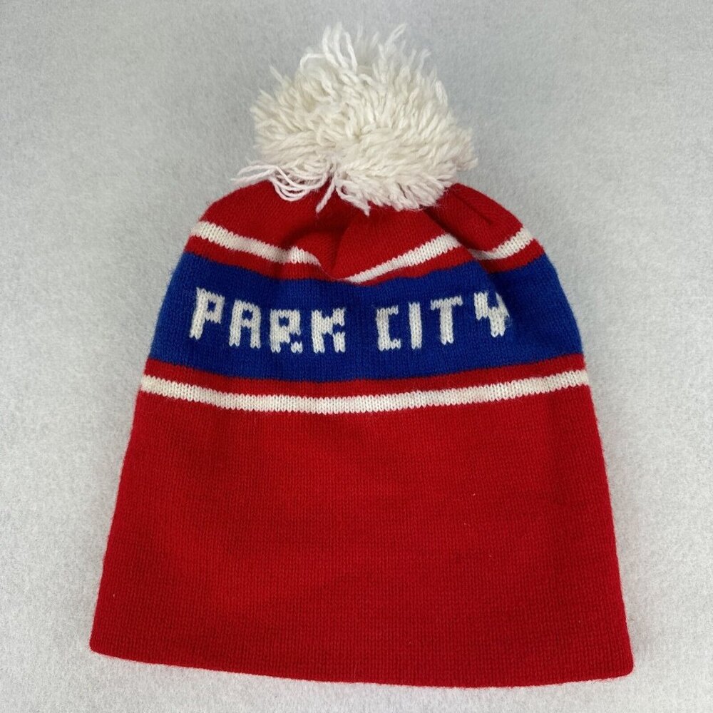 VINTAGE PARK CITY KNIT HAT POM POM Red Blue White